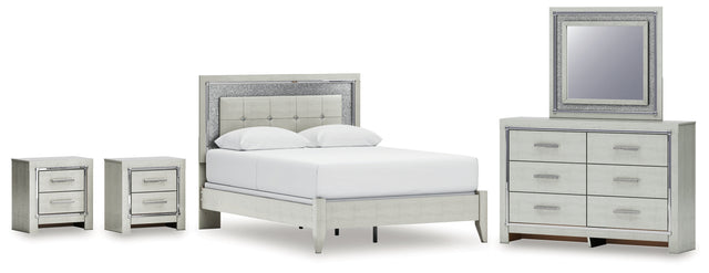 Furniture City Houma - Ashley Furniture - Zyniden Queen Panel Bed, Dresser, Mirror and 2 Nightstands - Queen Panel Bed, Dresser, Mirror and 2 Nightstands / Silver - B2114B16