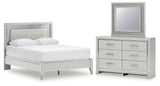 Furniture City Houma - Ashley Furniture - Zyniden Queen Upholstered Panel Bed - Queen Upholstered Panel Bed, Dresser and Mirror / Silver - B2114B5