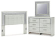 Furniture City Houma - Ashley Furniture - Zyniden Queen Upholstered Panel Headboard, Dresser and Mirror - Queen Upholstered Panel Headboard, Dresser and Mirror / Silver - B2114B9