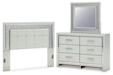 Zyniden Queen Upholstered Panel Headboard, Dresser and Mirror
