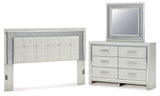 Furniture City Houma - Ashley Furniture - Zyniden King Upholstered Panel Headboard, Dresser and Mirror - King Upholstered Panel Headboard, Dresser and Mirror / Silver - B2114B10