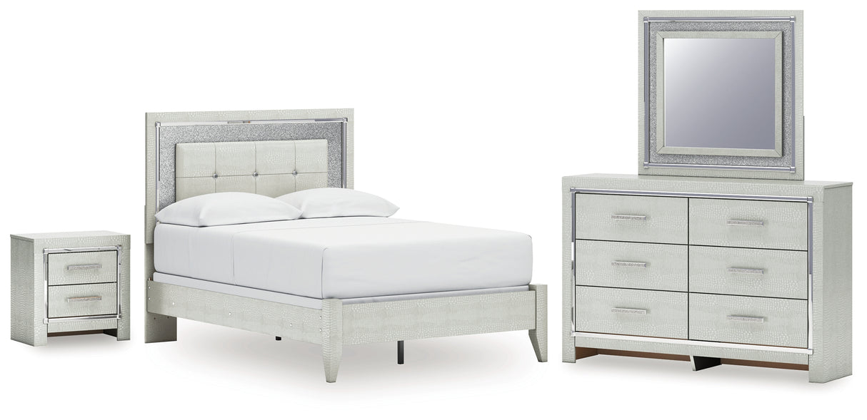 Furniture City Houma - Ashley Furniture - Zyniden Full Panel Bed, Dresser, Mirror and Nightstand - Full Panel Bed, Dresser, Mirror and Nightstand / Silver - B2114B18