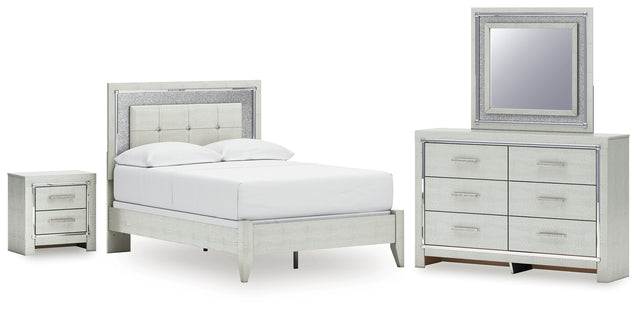 Furniture City Houma - Ashley Furniture - Zyniden Full Panel Bed, Dresser, Mirror and Nightstand - Full Panel Bed, Dresser, Mirror and Nightstand / Silver - B2114B18