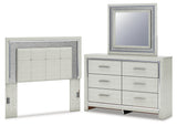 Furniture City Houma - Ashley Furniture - Zyniden Full Upholstered Panel Headboard, Dresser and Mirror - Full Upholstered Panel Headboard, Dresser and Mirror / Silver - B2114B11