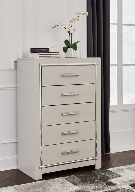 Furniture City Houma - Ashley Furniture - Zyniden Chest of Drawers - Five Drawer Chest / Silver - B2114-46