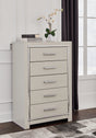 Furniture City Houma - Ashley Furniture - Zyniden Chest of Drawers - Five Drawer Chest / Silver - B2114-46