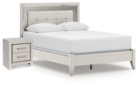 Furniture City Houma - Ashley Furniture - Zyniden Queen Panel Bed and Nightstand - Queen Panel Bed and Nightstand / Silver - B2114B23