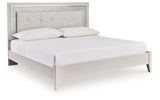 Zyniden King Upholstered Panel Bed, Dresser, Mirror, Chest and Nightstand