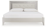 Zyniden King Upholstered Panel Bed, Dresser, Mirror, Chest and Nightstand