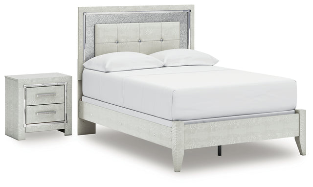 Furniture City Houma - Ashley Furniture - Zyniden Full Upholstered Panel Bed and Nightstand - Full Upholstered Panel Bed and Nightstand / Silver - B2114B22