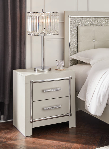 Furniture City Houma - Ashley Furniture - Zyniden Nightstand - Two Drawer Night Stand / Silver - B2114-92