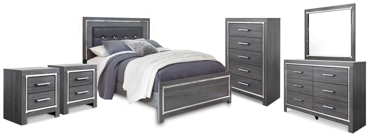 Furniture City Houma - Ashley Furniture - Lodanna Queen Panel Bed - Queen Panel Bed, Dresser, Mirror, Chest and 2 Nightstands / Gray - B214B49
