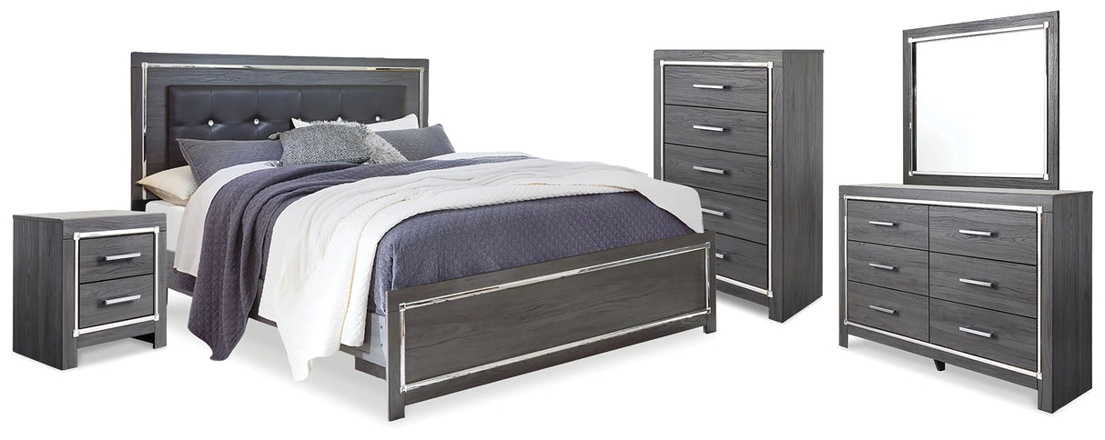 Furniture City Houma - Ashley Furniture - Lodanna King Upholstered Panel Bed, Dresser, Mirror, Chest and Nightstand - King Upholstered Panel Bed, Dresser, Mirror, Chest and Nightstand - B214B26