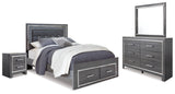 Furniture City Houma - Ashley Furniture - Lodanna Queen Panel Storage Bed with Mirrored Dresser and Nightstand - Queen Panel Storage Bed with Mirrored Dresser and Nightstand - B214B16