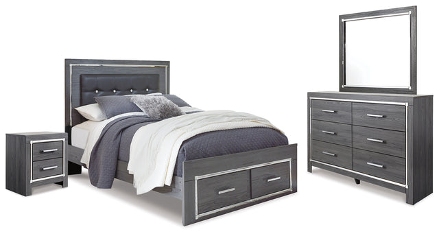Furniture City Houma - Ashley Furniture - Lodanna Queen Panel Storage Bed with Mirrored Dresser and Nightstand - Queen Panel Storage Bed with Mirrored Dresser and Nightstand - B214B16