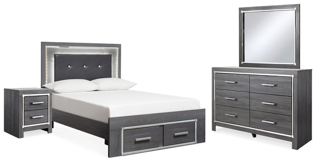 Furniture City Houma - Ashley Furniture - Lodanna Full Upholstered Panel Storage Bed, Dresser, Mirror, and Nightstand - Full Upholstered Panel Storage Bed, Dresser, Mirror, and Nightstand - B214B23