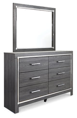 Lodanna King Upholstered Panel Headboard, Dresser, Mirror, and Nightstand