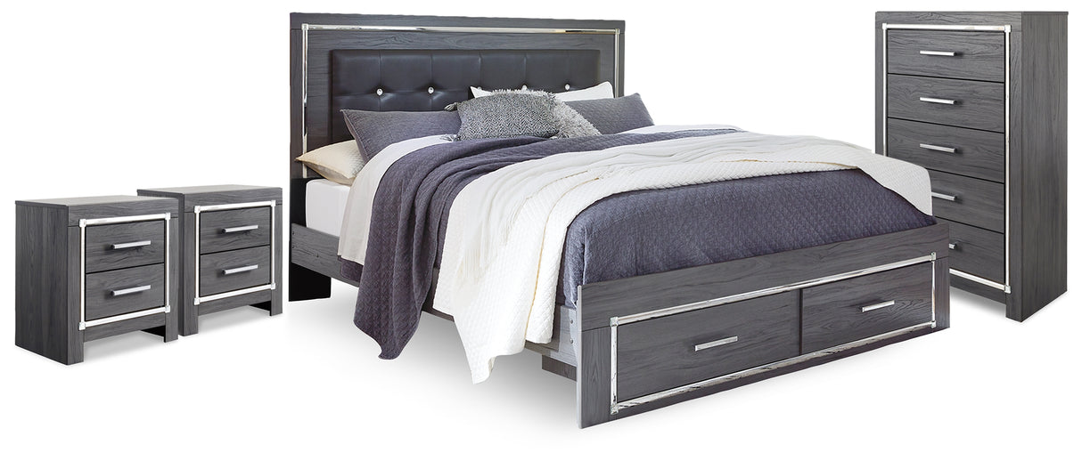 Lodanna King Panel Storage Bed, Chest and 2 Nightstands