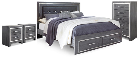 Furniture City Houma - Ashley Furniture - Lodanna King Panel Storage Bed, Chest and 2 Nightstands - King Panel Storage Bed, Chest and 2 Nightstands - B214B60