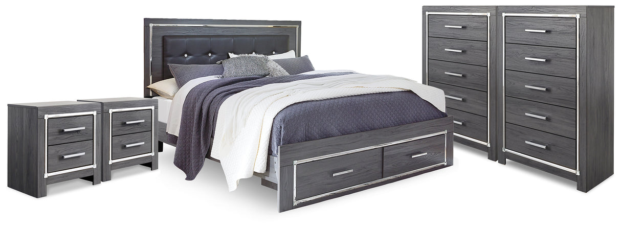 Furniture City Houma - Ashley Furniture - Lodanna King Storage Bed, 2 Chests and 2 Nightstands - King Storage Bed, 2 Chests and 2 Nightstands / Gray - B214B58