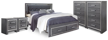 Furniture City Houma - Ashley Furniture - Lodanna King Storage Bed, 2 Chests and 2 Nightstands - King Storage Bed, 2 Chests and 2 Nightstands / Gray - B214B58