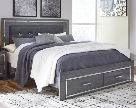 Furniture City Houma - Ashley Furniture - Lodanna King Panel Bed with 2 Storage Drawers - King Panel Bed with 2 Storage Drawers / Gray - B214B11