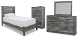Baystorm Twin Panel Bed, Dresser, Mirror and Chest