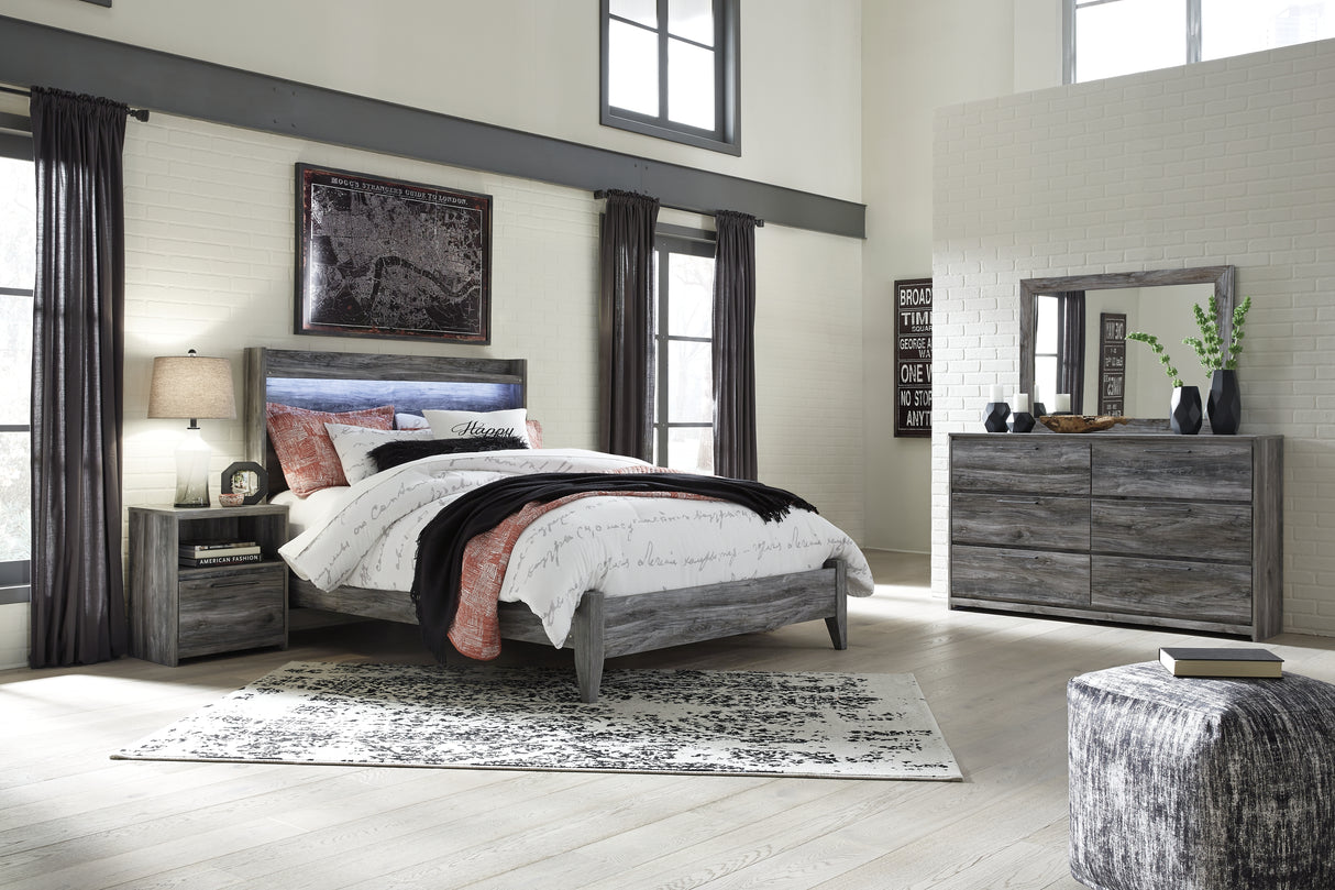 Furniture City Houma - Ashley Furniture - Baystorm Queen Panel Bed - Queen Panel Bed, Dresser, Mirror and Nightstand / Gray - B221B17