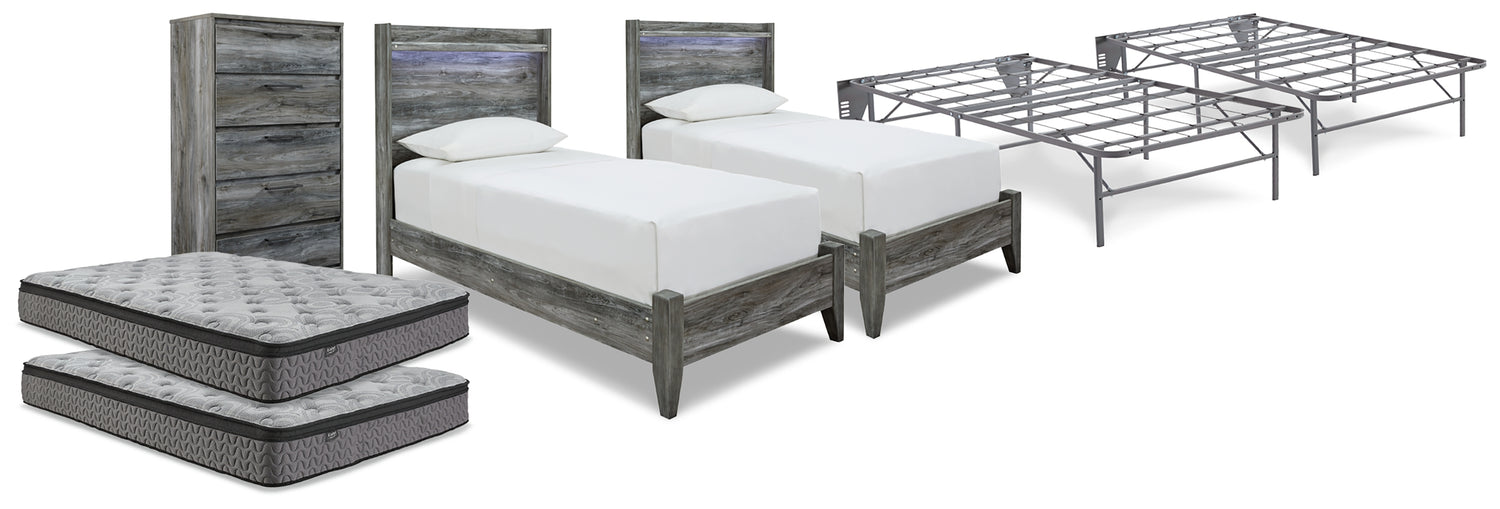 Furniture City Houma - Ashley Furniture - Baystorm 2 Twin Panel Beds, 2 Mattresses, 2 Foundations, and Chest - 2 Twin Panel Beds, 2 Mattresses, 2 Foundations, and Chest - B221B45