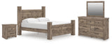 Rusticott King Poster Bed, Dresser, Mirror and Nightstand