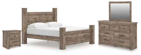 Rusticott King Poster Bed, Dresser, Mirror and Nightstand