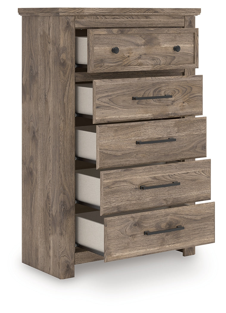 Furniture City Houma - Ashley Furniture - Rusticott Bedroom - Five Drawer Chest / Brown - PCB2260-46