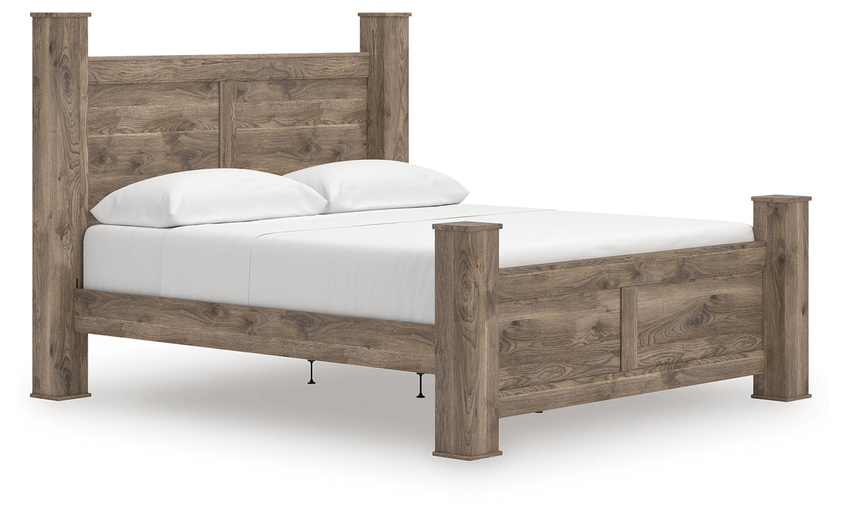 Rusticott King Poster Bed, Dresser and Nightstand