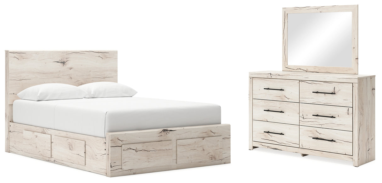 Furniture City Houma - Ashley Furniture - Lawroy Queen Panel Storage Bed - Queen Panel Storage Bed, Dresser and Mirror / Light Natural - B2310B30