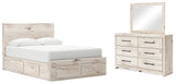 Furniture City Houma - Ashley Furniture - Lawroy Queen Panel Storage Bed - Queen Panel Storage Bed, Dresser and Mirror / Light Natural - B2310B30