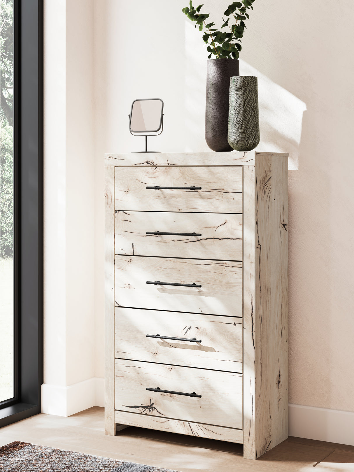Lawroy King Panel Storage Bed, Dresser, Mirror, Chest and 2 Nightstands