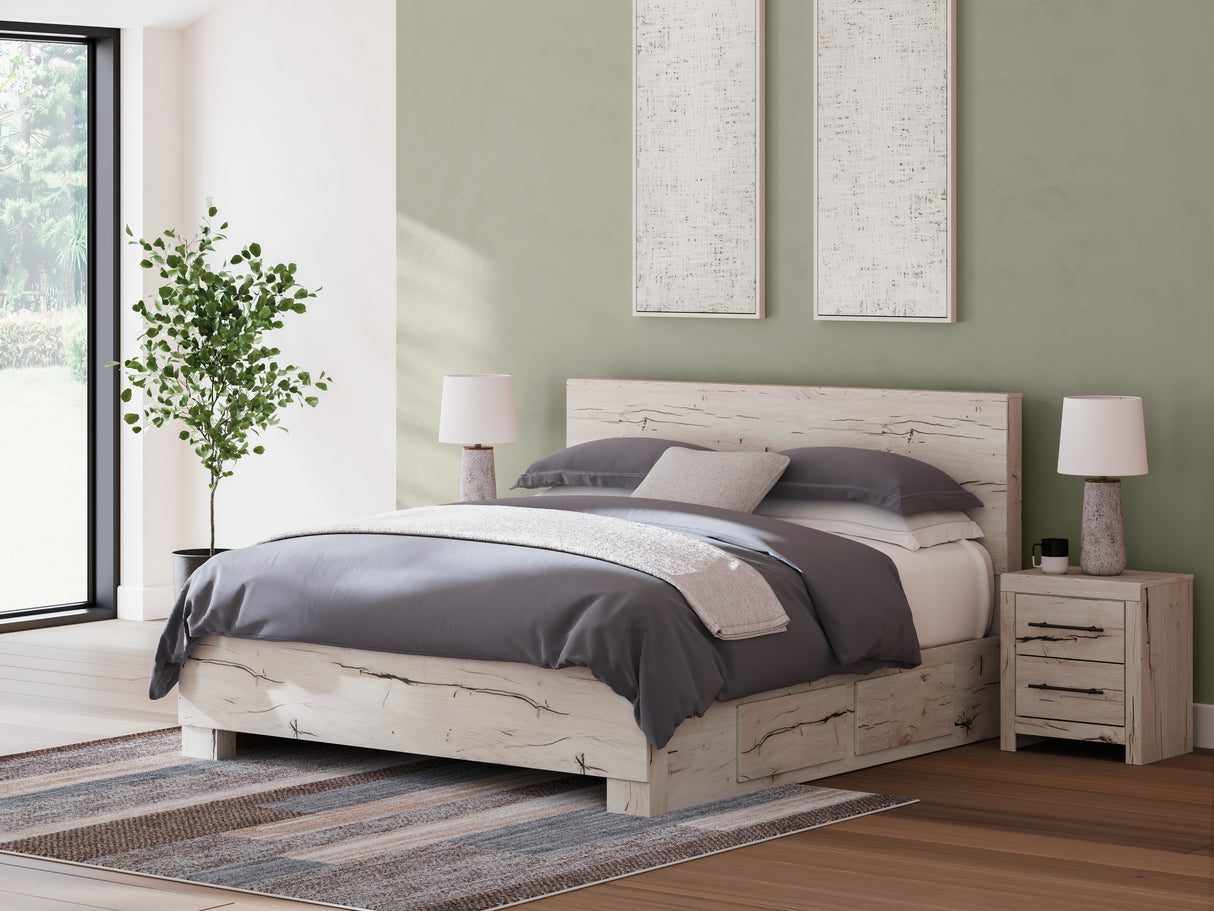 Furniture City Houma - Ashley Furniture - Lawroy King Panel Bed with Storage - King Panel Bed with Storage / Light Natural - B2310B13