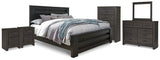 Furniture City Houma - Ashley Furniture - Brinxton King Panel Bed - King Panel Bed, Dresser Mirror, Chest and 2 Nightstands / Charcoal - B249B23