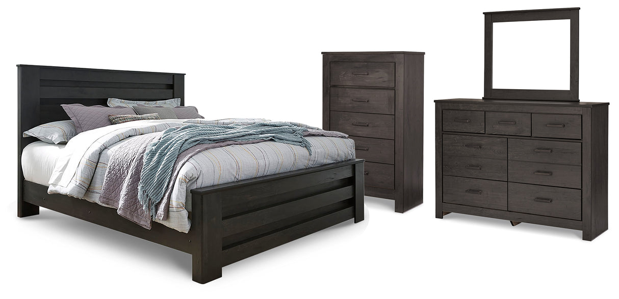 Furniture City Houma - Ashley Furniture - Brinxton King Panel Bed - King Panel Bed, Dresser, Mirror and Chest / Charcoal - B249B26