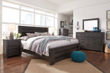 Furniture City Houma - Ashley Furniture - Brinxton King Panel Bed - King Panel Bed, Dresser, Mirror, Chest and Nightstand / Charcoal - B249B22