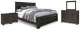 Furniture City Houma - Ashley Furniture - Brinxton King Panel Bed - King Panel Bed, Dresser, Mirror and 2 Nightstands / Charcoal - B249B24