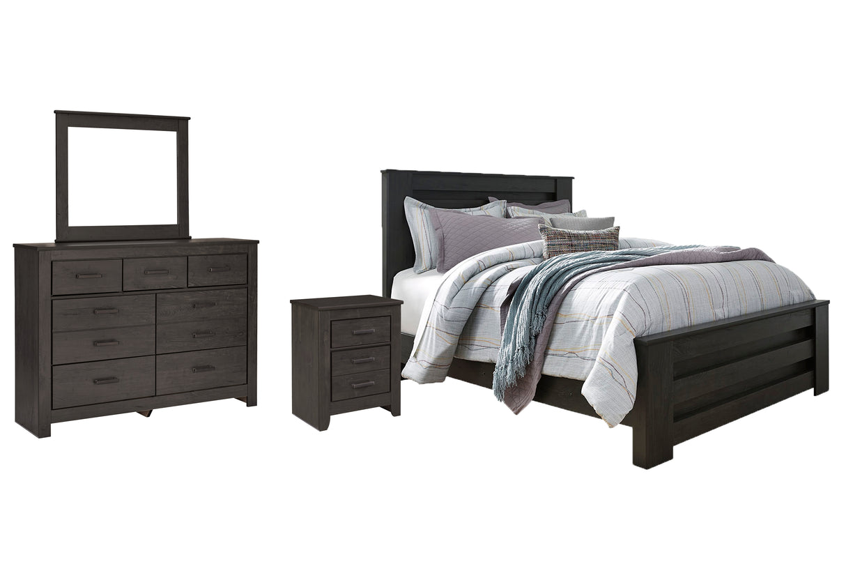 Furniture City Houma - Ashley Furniture - Brinxton Queen Panel Bed - Queen Panel Bed, Dresser, Mirror and Nightstand / Charcoal - B249B7