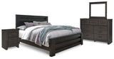 Furniture City Houma - Ashley Furniture - Brinxton King Panel Bed - King Panel Bed, Dresser, Mirror and Nightstand / Charcoal - B249B8