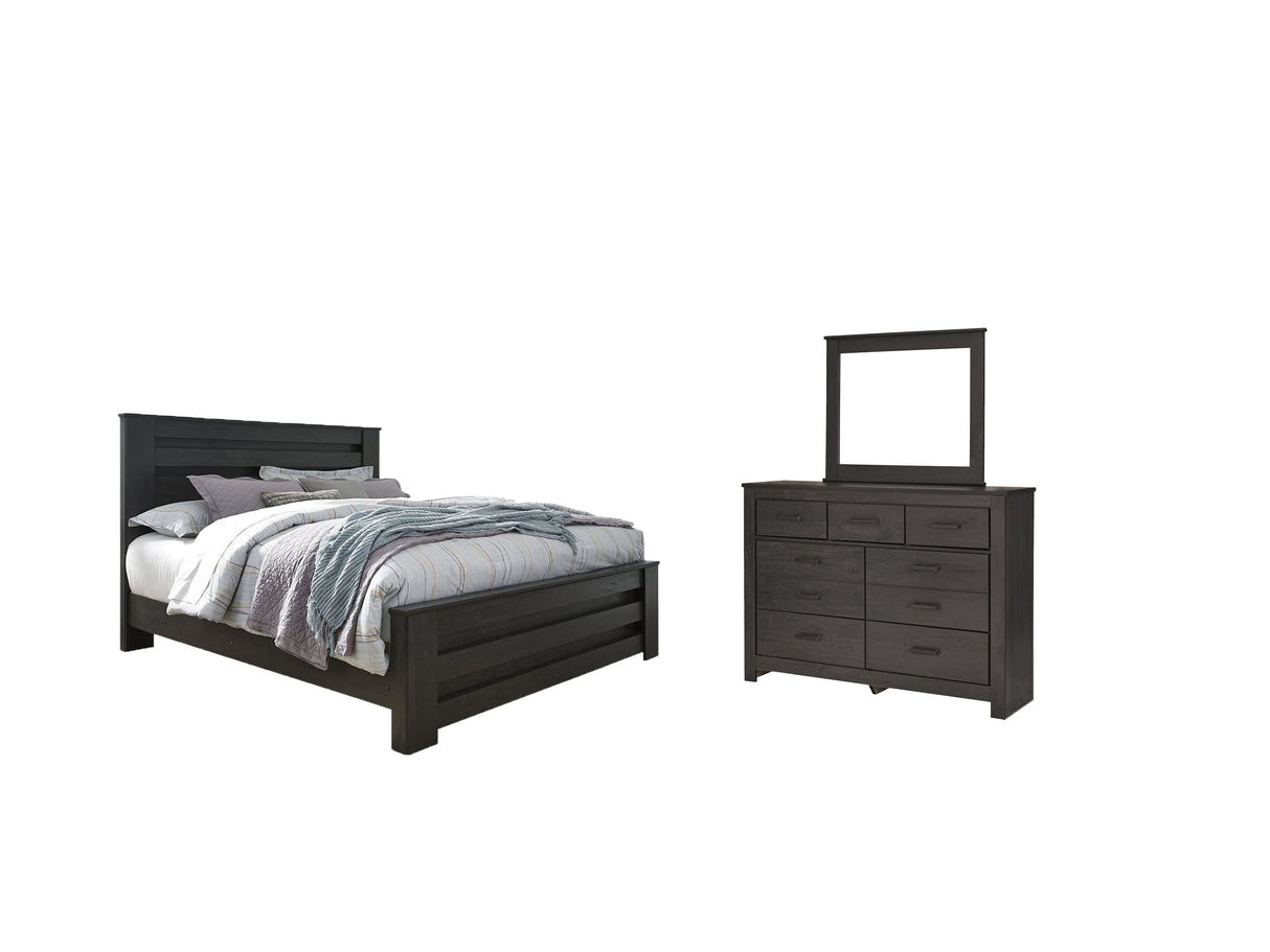 Furniture City Houma - Ashley Furniture - Brinxton King Panel Bed - King Panel Bed, Dresser and Mirror / Charcoal - B249B20
