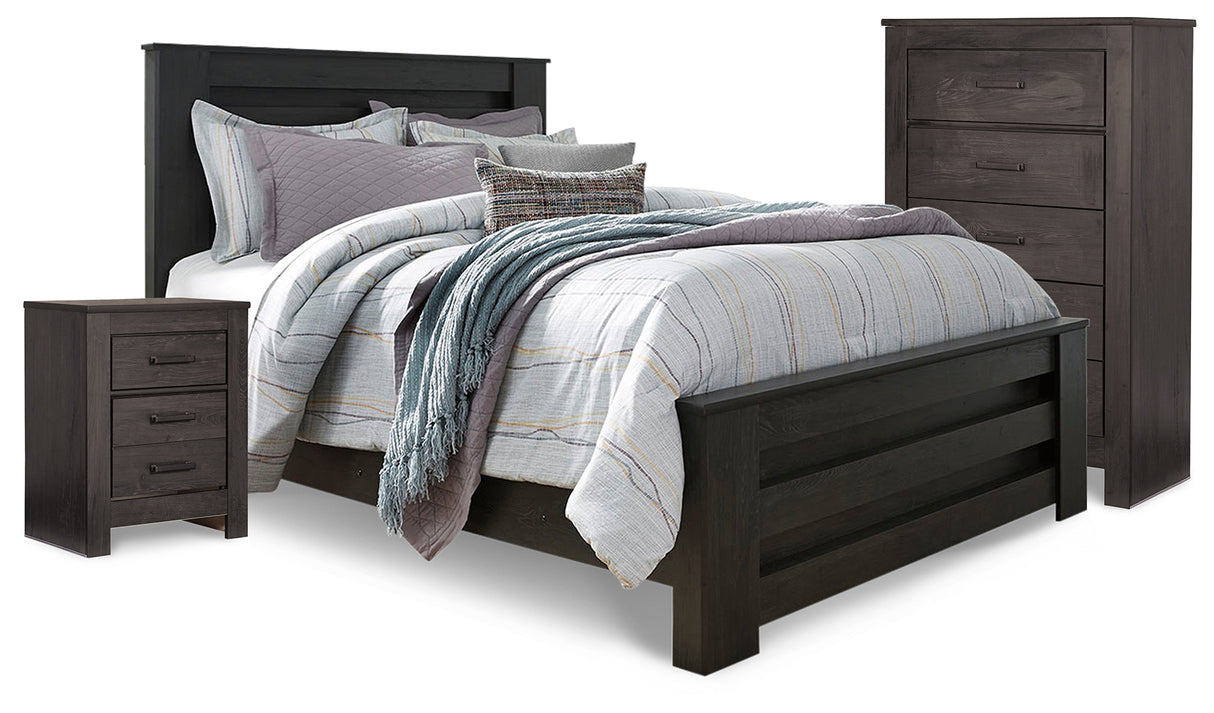 Furniture City Houma - Ashley Furniture - Brinxton Queen Panel Bed - Queen Panel Bed, Chest and Nightstand / Charcoal - B249B25