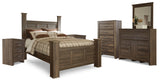 Furniture City Houma - Ashley Furniture - Juararo Queen Poster Bed - Queen Poster Bed, Dresser, Mirror, Chest and 2 Nightstands / Dark Brown - B251B26