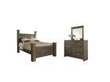 Furniture City Houma - Ashley Furniture - Juararo Queen Poster Bed - Queen Poster Bed, Dresser and Mirror / Dark Brown - B251B2