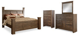 Furniture City Houma - Ashley Furniture - Juararo King Poster Bed - King Poster Bed, Dresser, Mirror and Chest / Dark Brown - B251B37