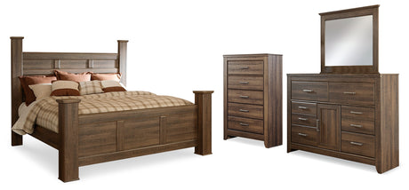 Furniture City Houma - Ashley Furniture - Juararo King Poster Bed, Dresser, Mirror and Chest - King Poster Bed, Dresser, Mirror and Chest - B251B37