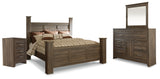 Furniture City Houma - Ashley Furniture - Juararo King Poster Bed - King Poster Bed, Dresser, Mirror and Nightstand / Dark Brown - B251B24